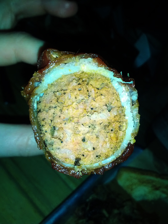 bacon wrapped sausage at Bone Lick BBQ - Meat Week 2013
