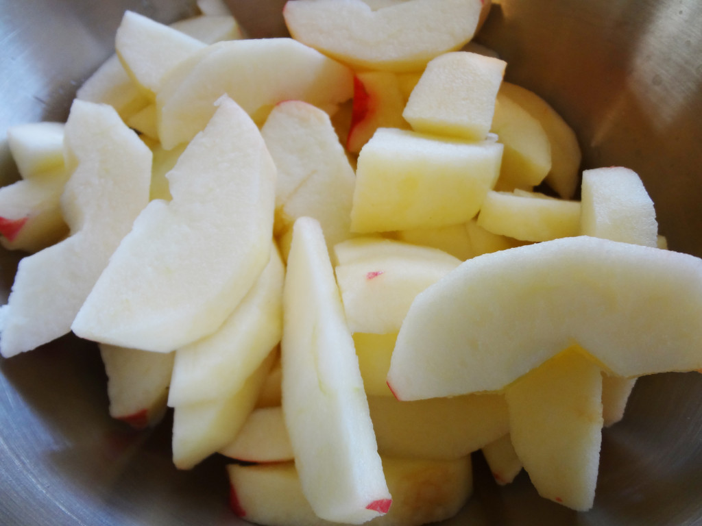 Peeled apple slices. We used ranier apples and a CSA apple.