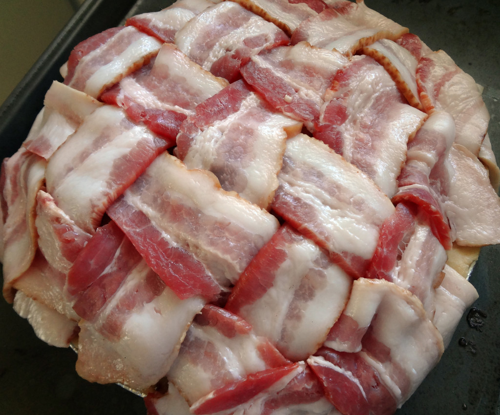 Bacon lattice in place on the pie