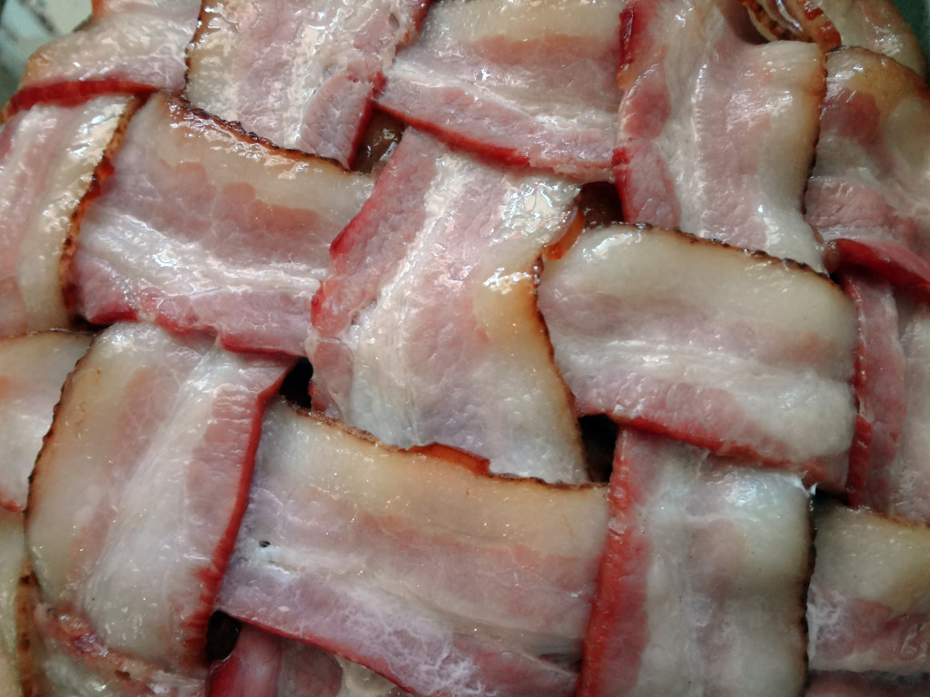 Slightly cooked bacon lattice.