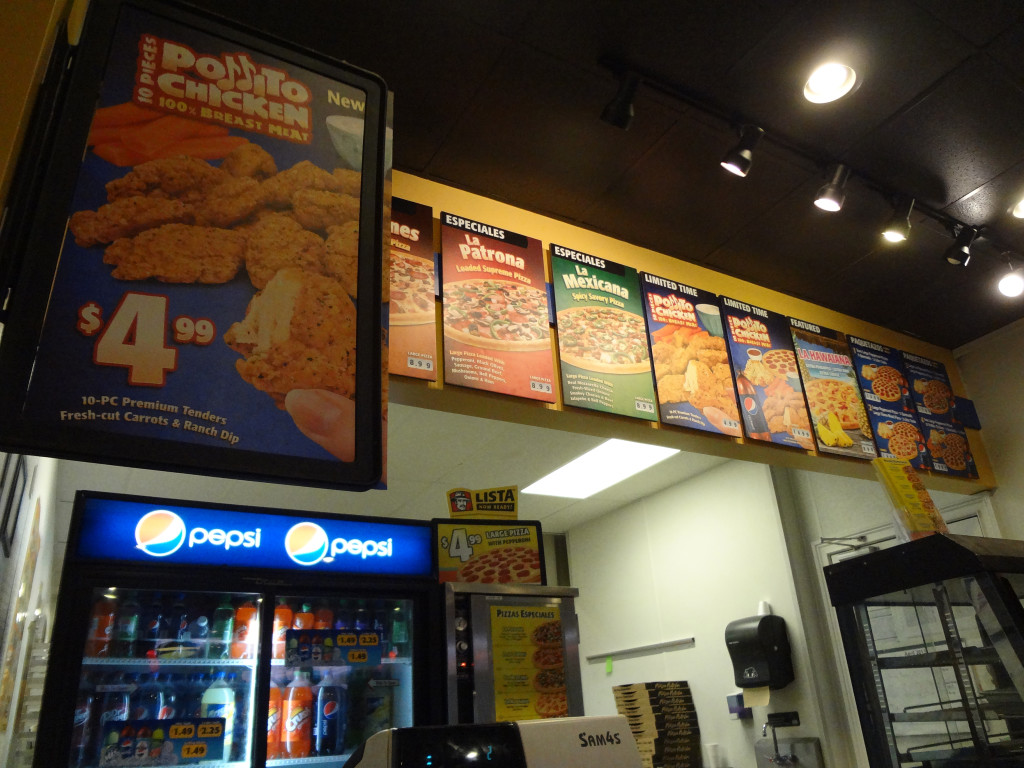 Pizza Patron menu and counter