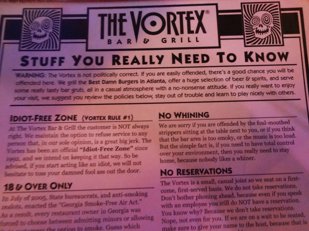 The infamous Vortex menu