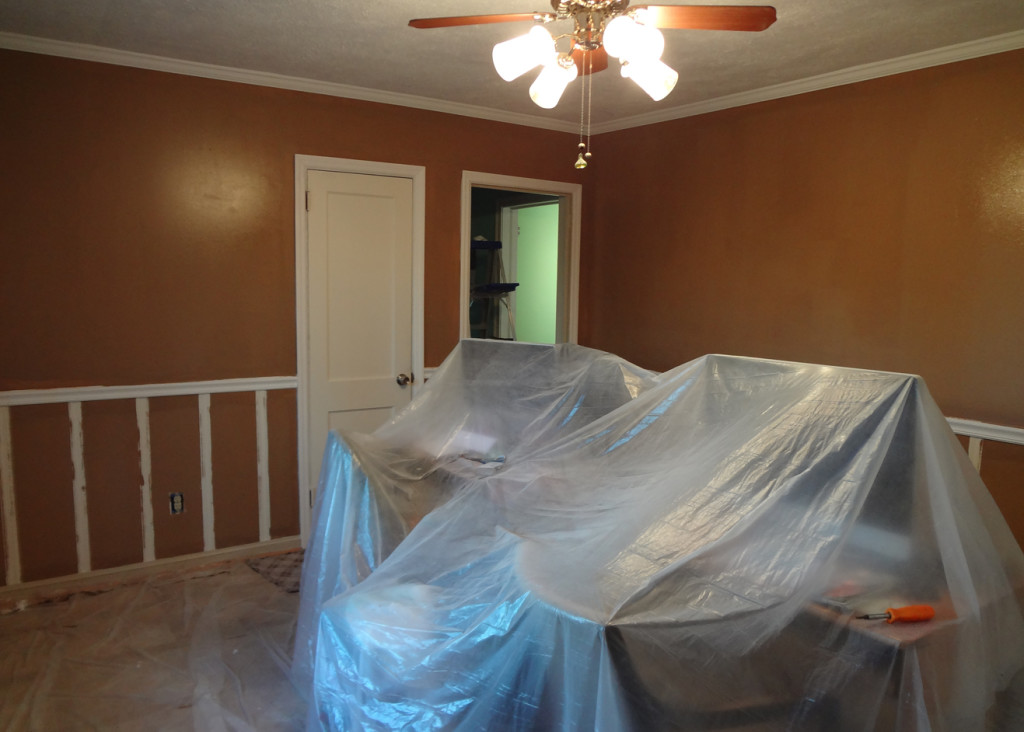 Light brown paint in our somewhat remodeled paneled den