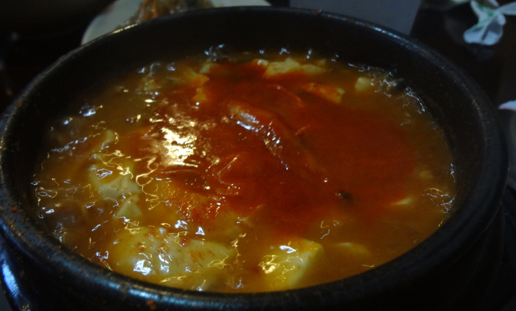 The combination meal's seafood beef and tofu soup