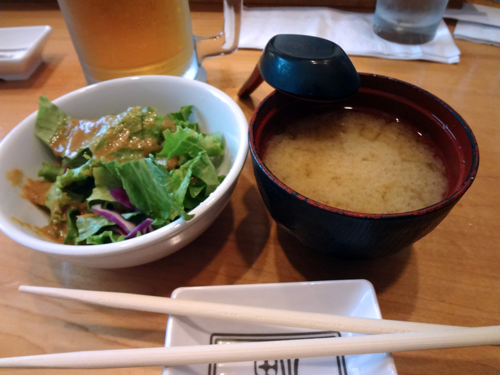 Salad and miso soup from Sushi Huku