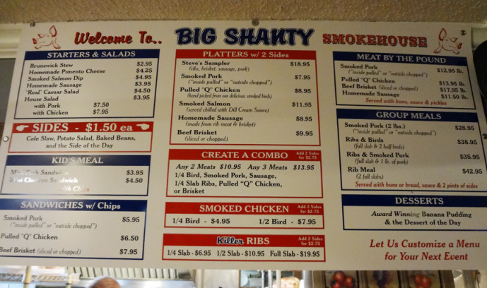 The Big Shanty menu