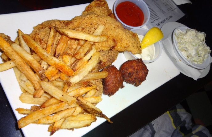 Chance's fried catfish with fries and hushpuppies