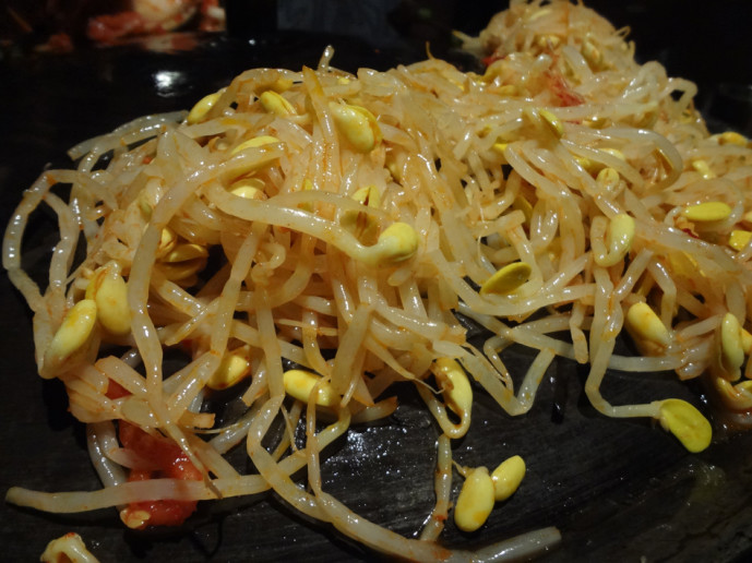 Bean sprouts on the grill at Honey Pig