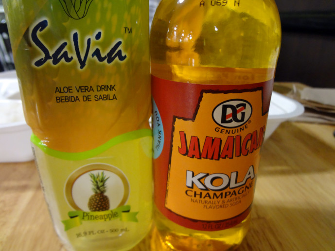 Our drinks: pineapple Savia and Jamaica Kola