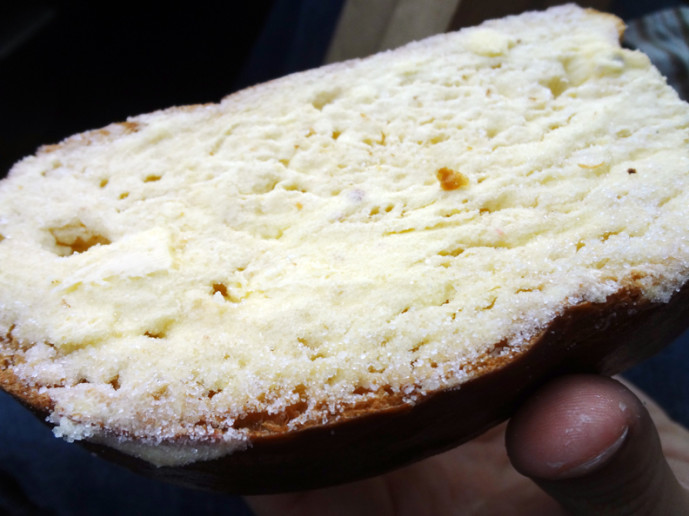 A pastry that looked just like buttered bread covered in sugar – and totally was.