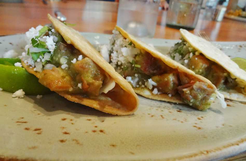 pork belly crispy tacos & guajillo salsa