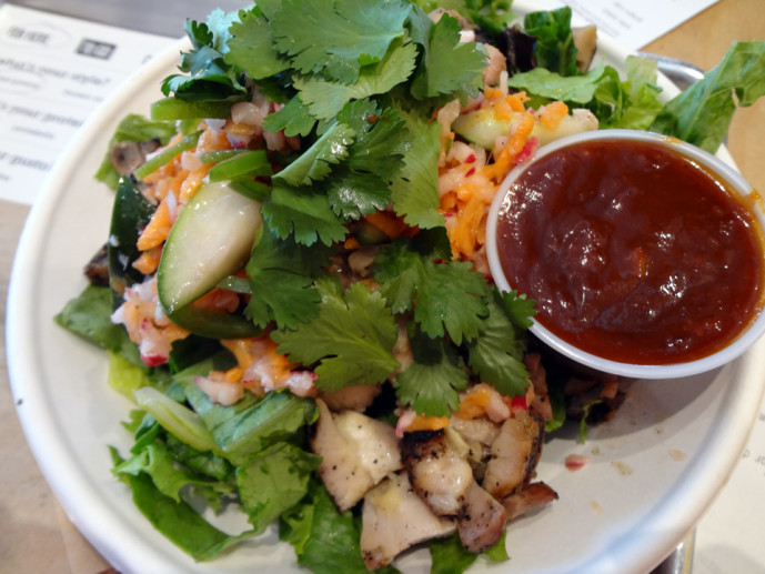 Chicken chile citrus BBQ over mixed greens ($8.50).